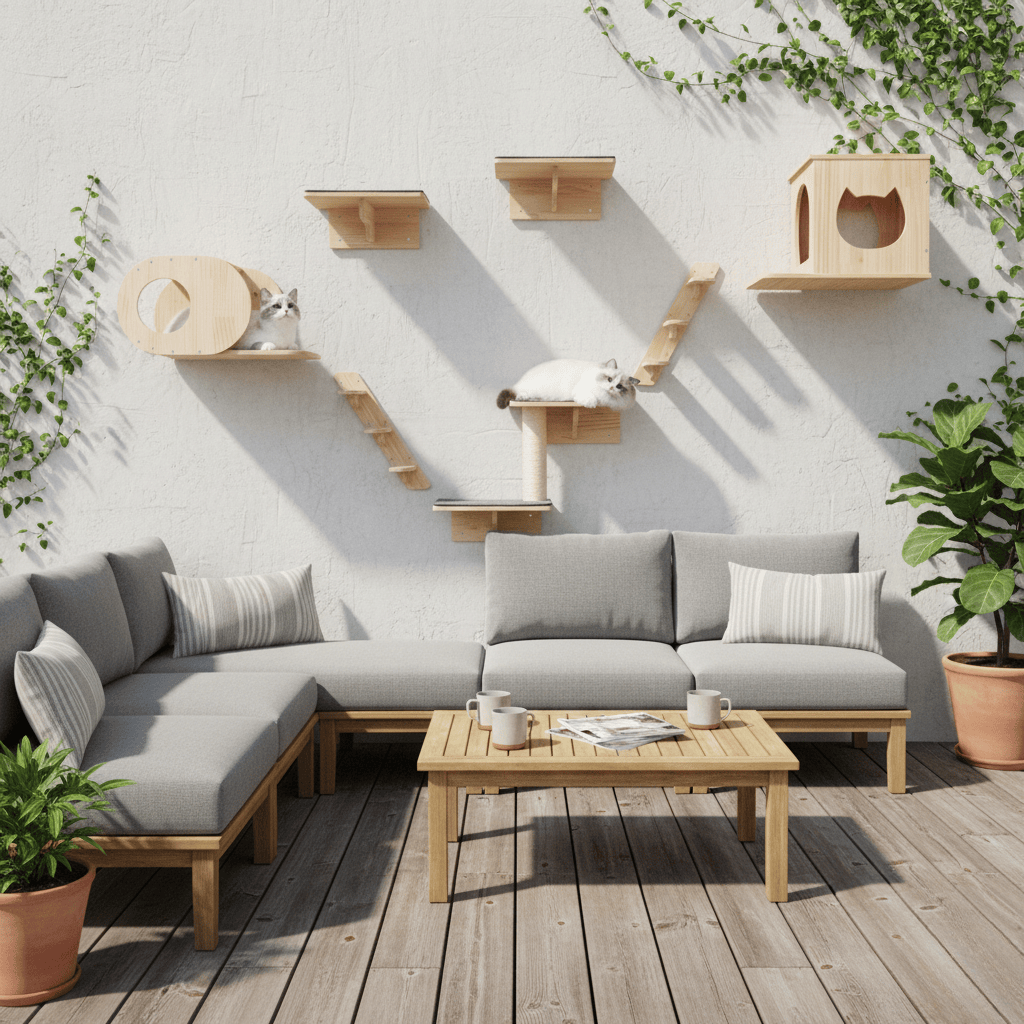 Arbre à chat murale en bois - Perle - Maison felin 