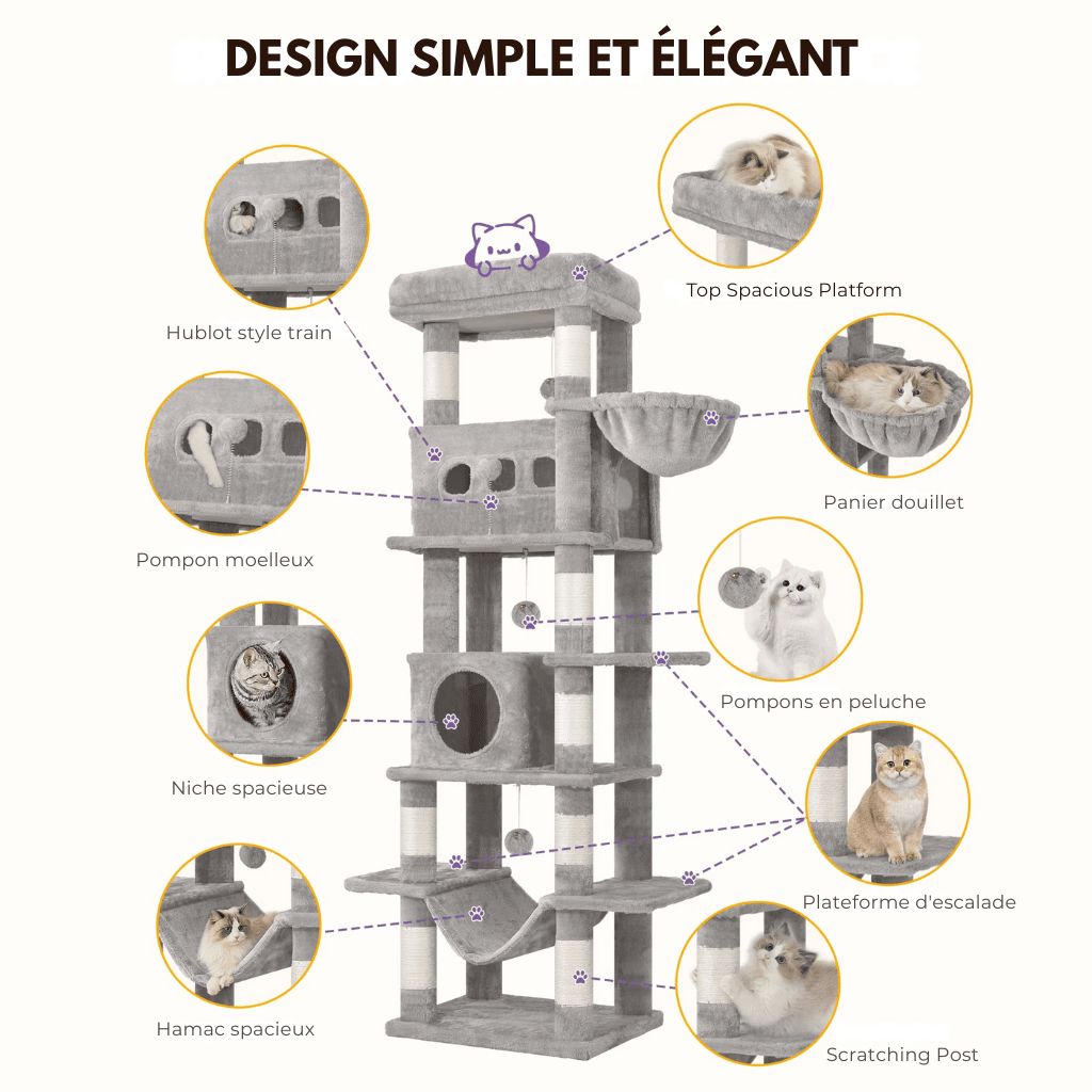 Arbre à chat XXL Liane - 170cm - Maison felin 