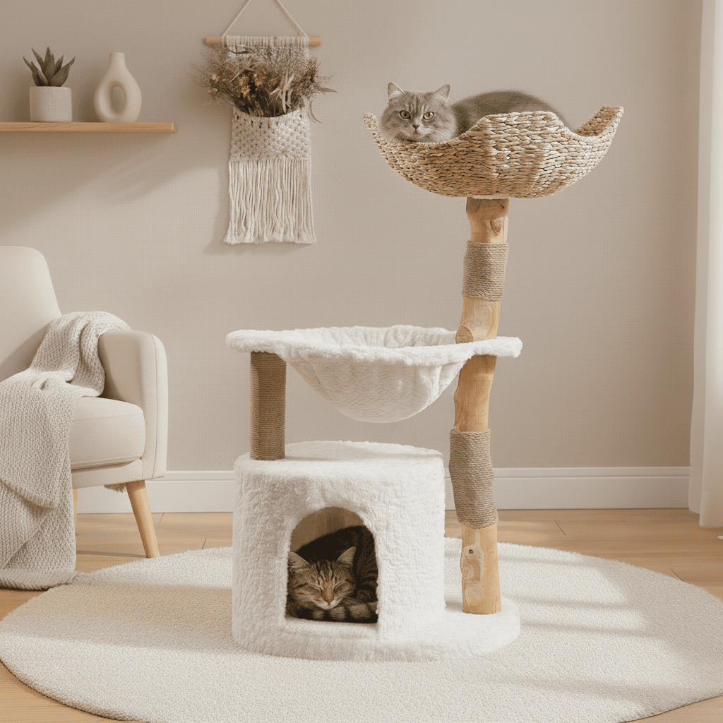 Arbre à chat en bois Moka - 102cm - Maison felin 