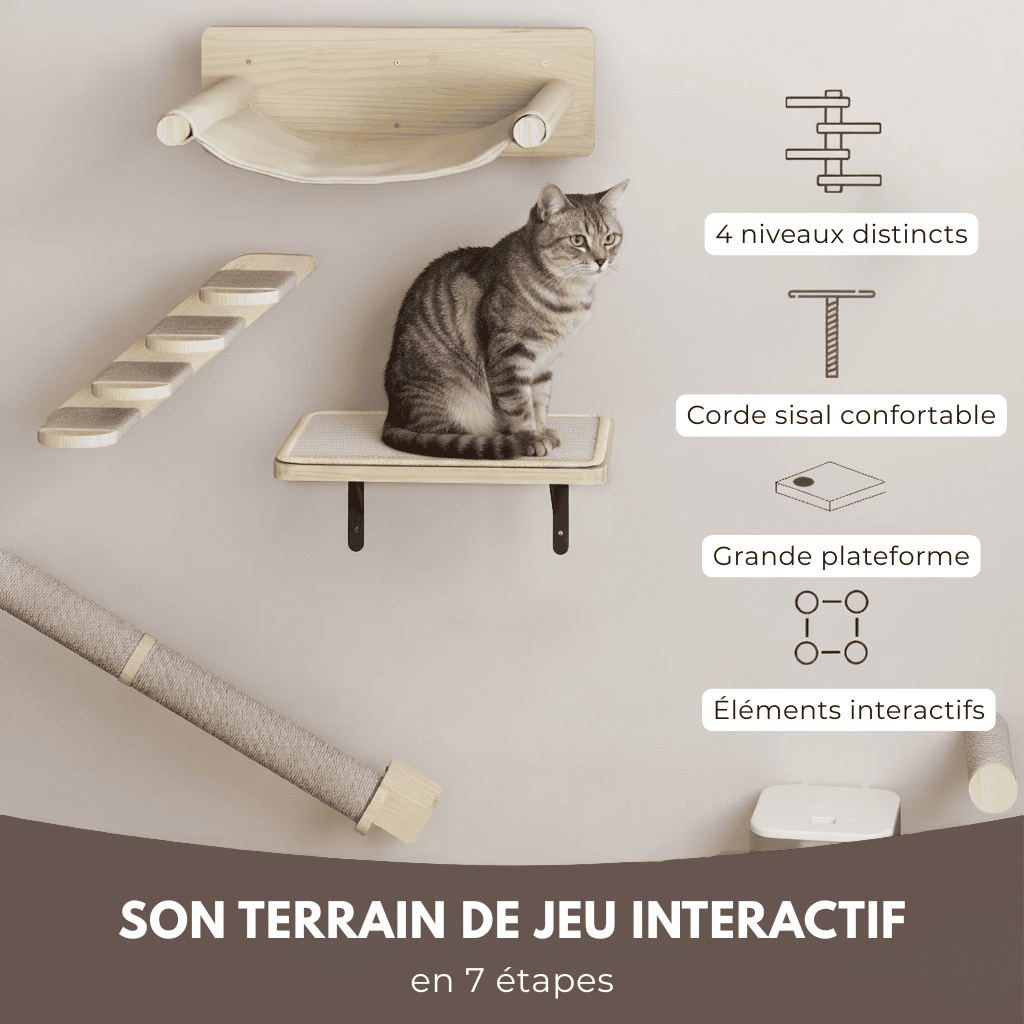 Arbre à chat murale en bois - Milo - Maison felin 