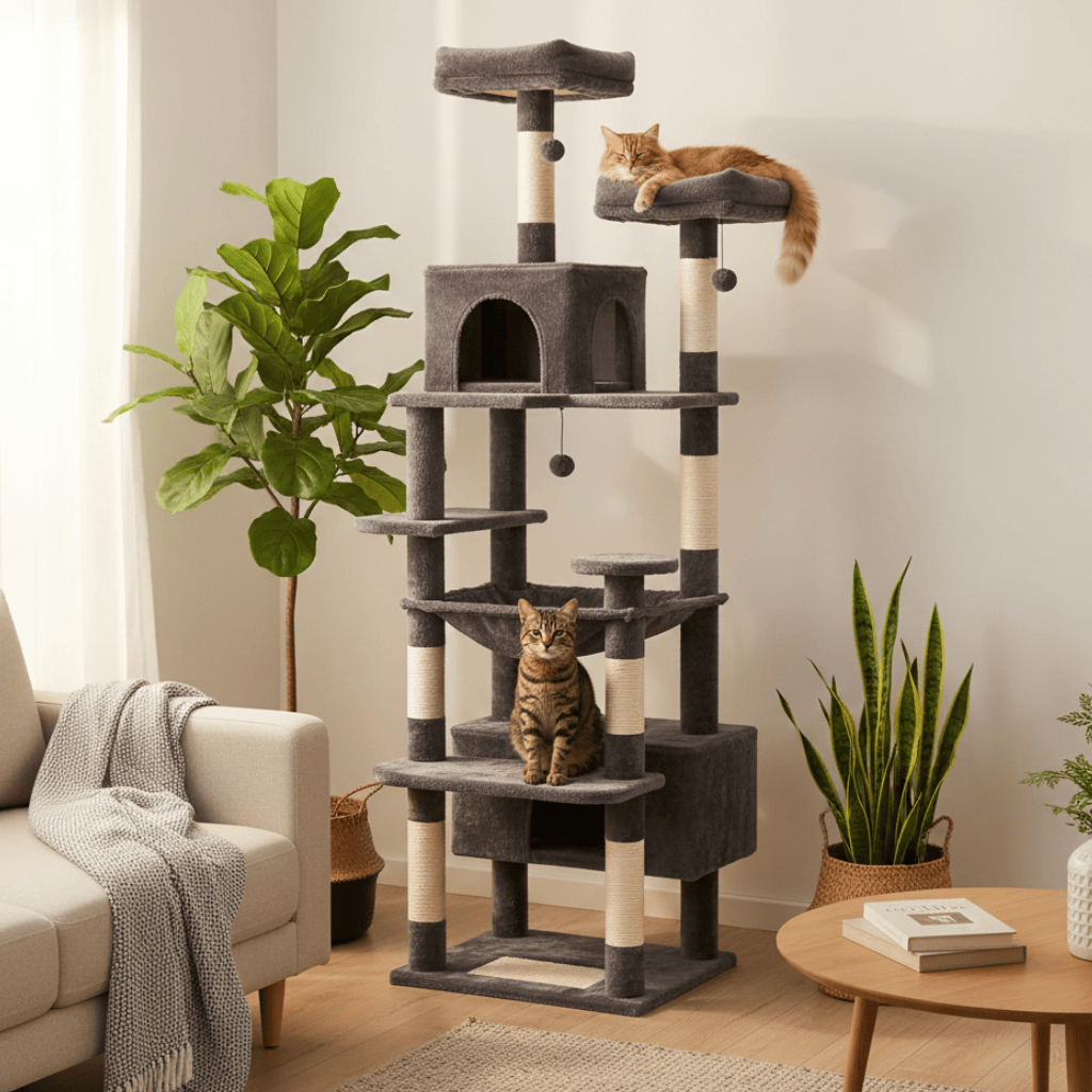 Arbre à chat XXL Capuccino - 208cm - Maison felin 