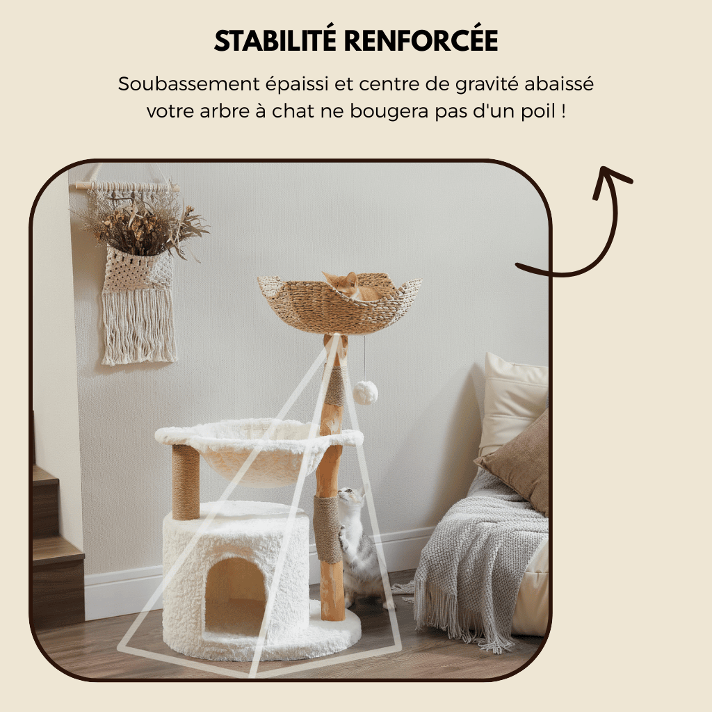 Arbre à chat en bois Moka - 102cm - Maison felin 