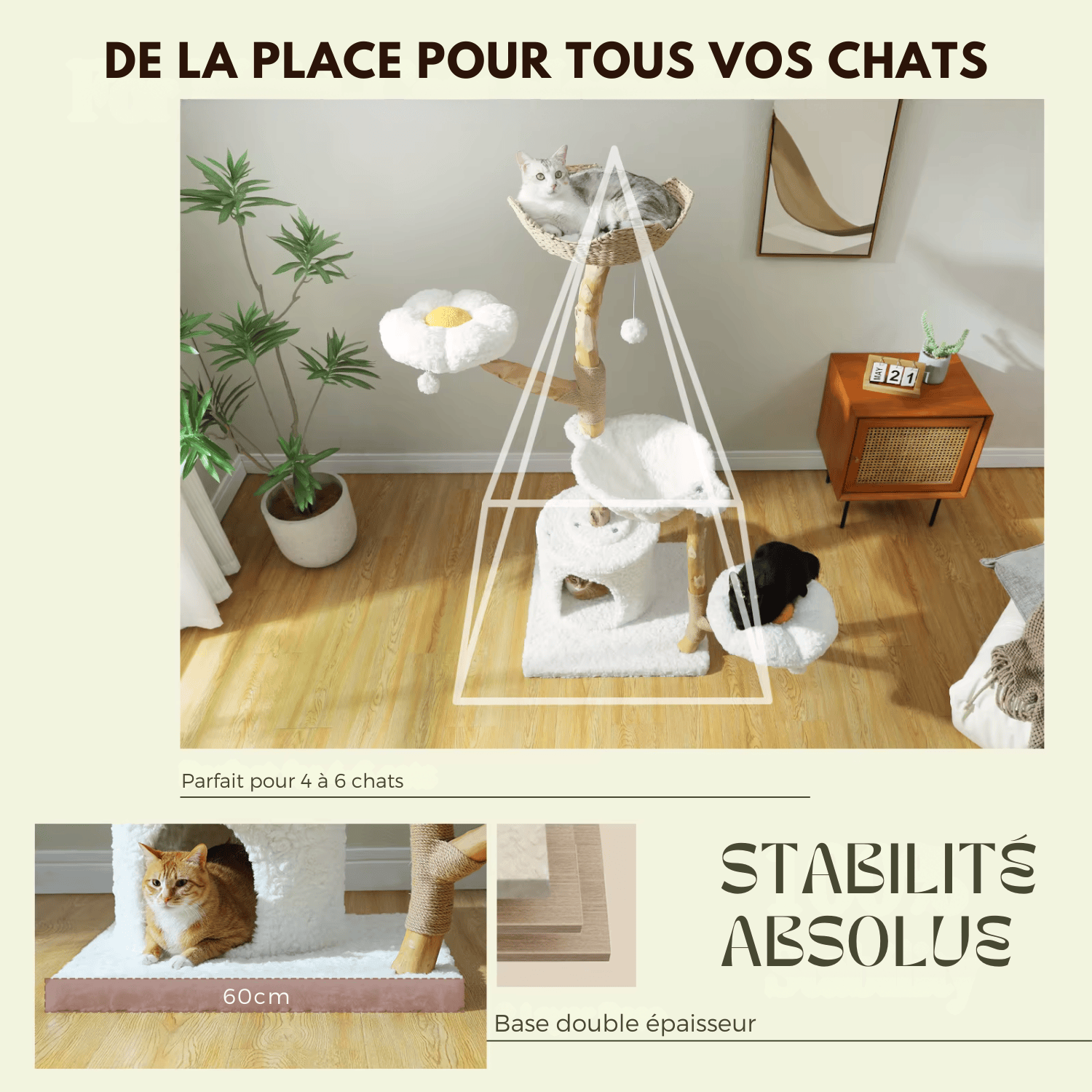Arbre à chat en bois Gisou - 150cm - Maison felin