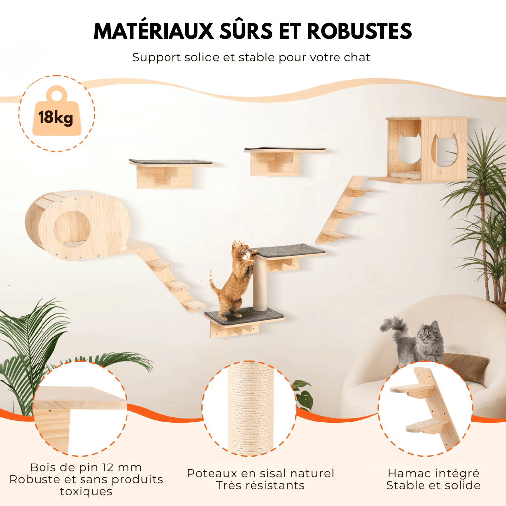 Arbre à chat murale en bois - Perle - Maison felin 