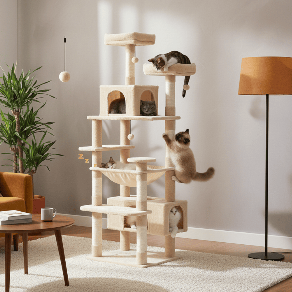 Arbre à chat XXL Capuccino - 208cm - Maison felin 