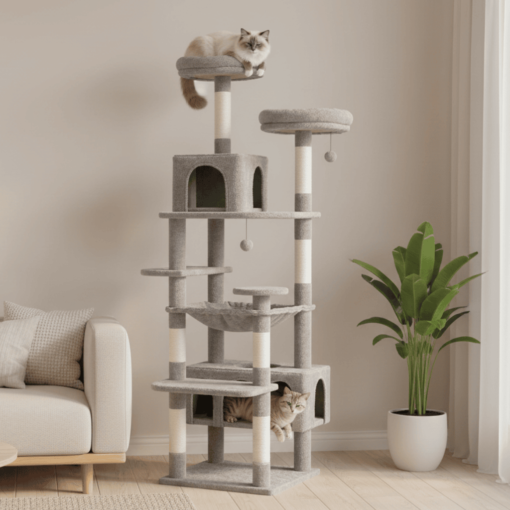 Arbre à chat XXL Capuccino - 208cm - Maison felin 