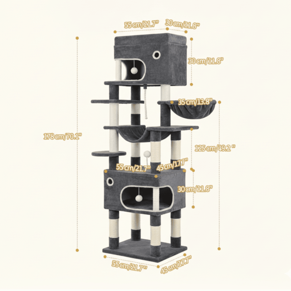 Arbre à chat XXL Erika - 178cm - Maison felin 