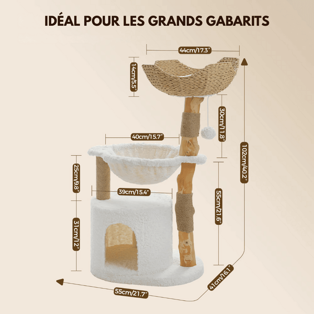 Arbre à chat en bois Moka - 102cm - Maison felin 