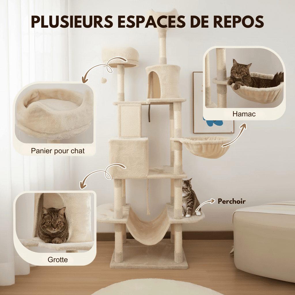 Arbre à chat XXL Éclipse - 206cm - Maison felin 