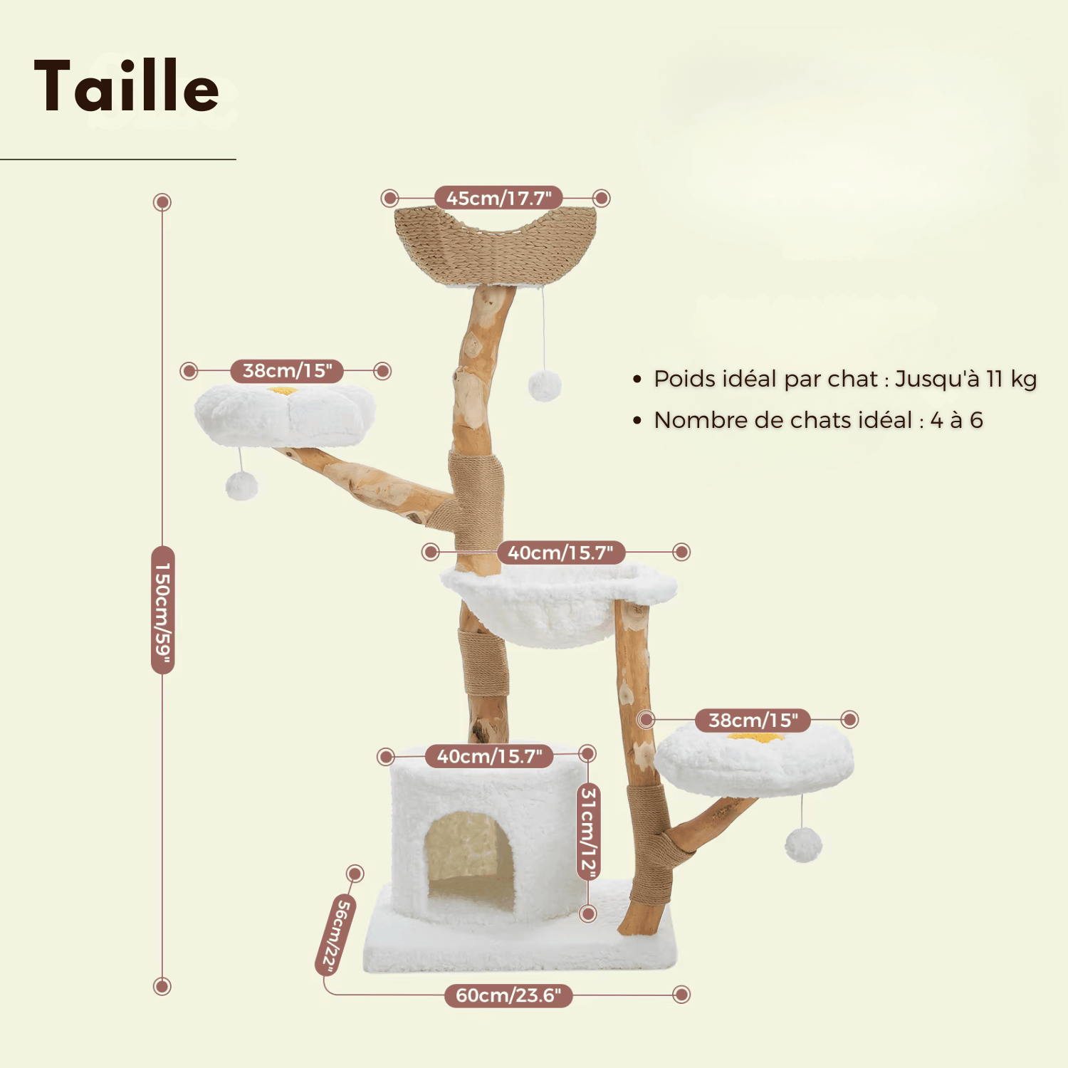Arbre à chat en bois Gisou - 150cm - Maison felin