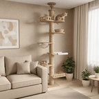 Arbre à chat en bois XXL Pomelo - Réglable jusqu'à 270cm - Maison felin