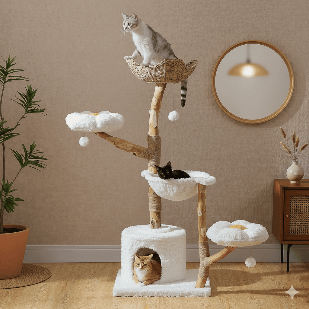 Arbre à chat en bois Gisou - 150cm - Maison felin