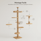 Arbre à chat en bois XXL Pomelo - Réglable jusqu'à 270cm - Maison felin